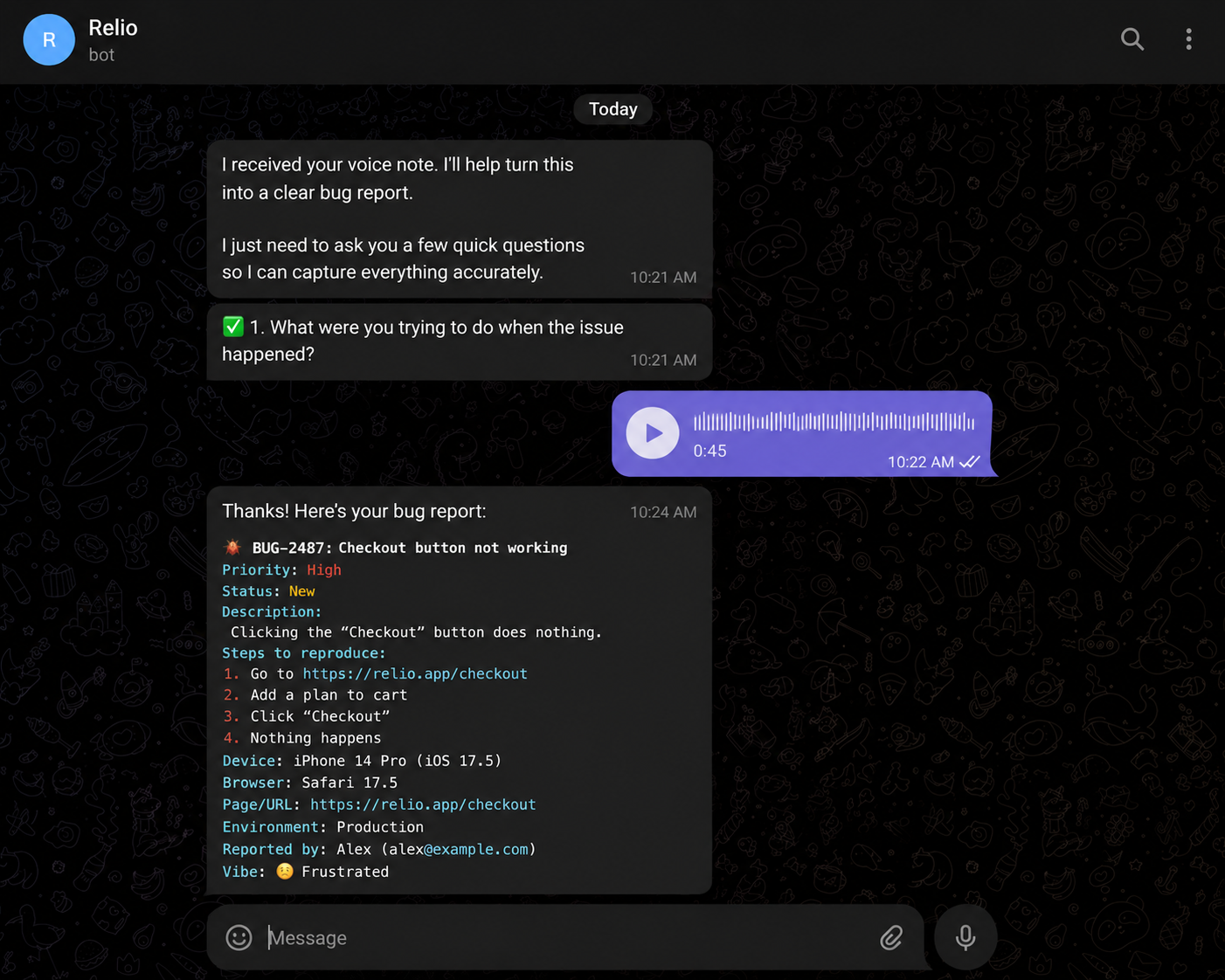 Client message chaos being structured into a clean bug report